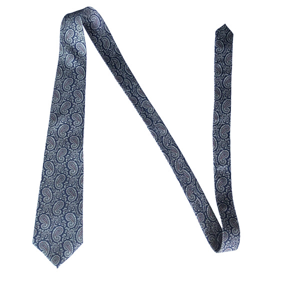 Vintage Oscar de la Renta Couture Tie Nay Blue Paisley Geometric Print Retro - Picture 3 of 6